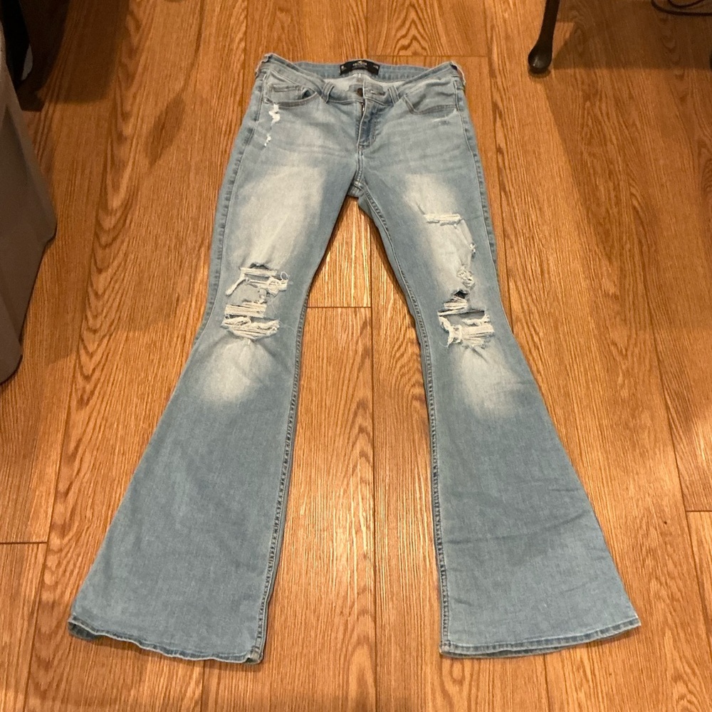 Hollister Light Blue Distressed Low Rise Flare Jeans